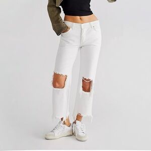 New! Free People x We the Free Maggie Mid-Rise Straight-Leg Distressed Jeans